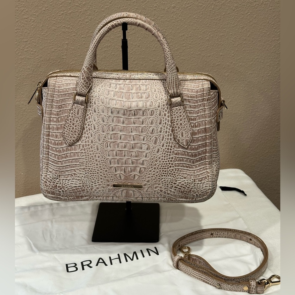 Brahmin Cream Iridescent  Crocodile Embossed Satchel